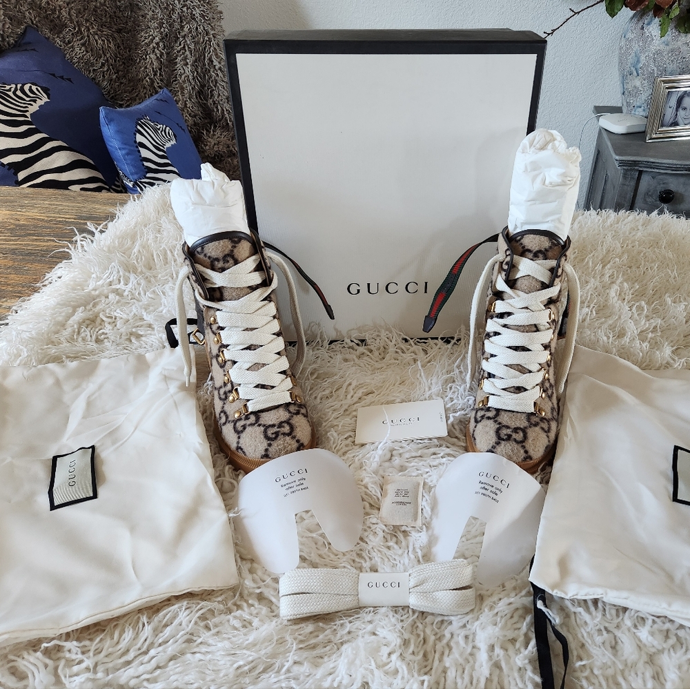 Gucci Monogram Wool Ankle Boots